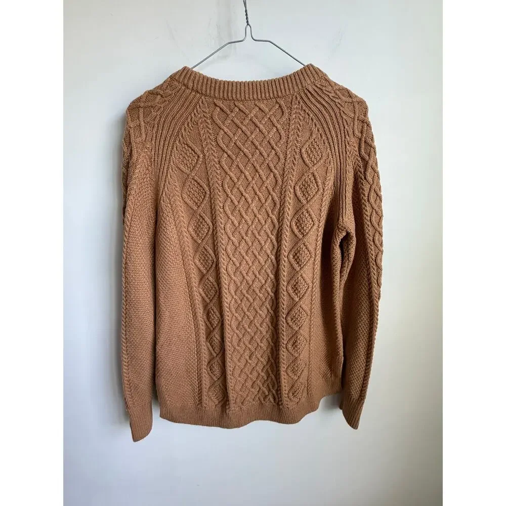 J. Crew Cotton Long Sleeve Crew Neck Cable-Knit Pullover Sweater Brown Womens S